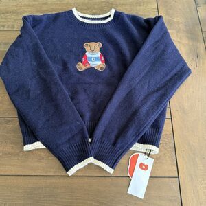 NWT CIDER Teddy Bear Applique NAVY Sweater Size S